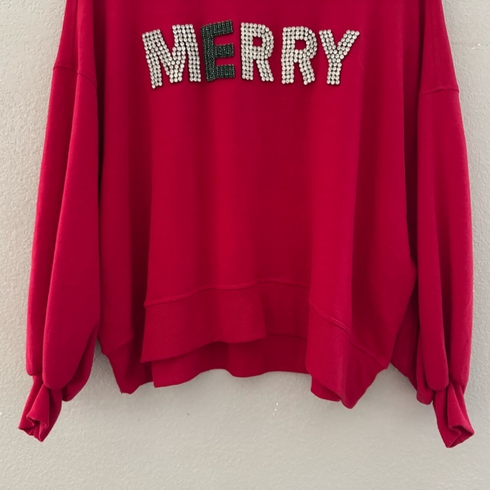 Judith March MERRY Rhinestone Sweatshirt Large Red Green Holiday Festive Fun - Picture 6 of 11
